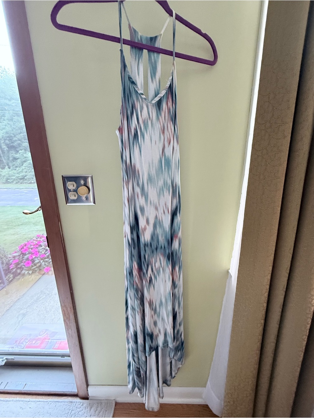 Cynthia Rowley Ikat-Print High-Low Maxi Dress in Blue, White & Tan